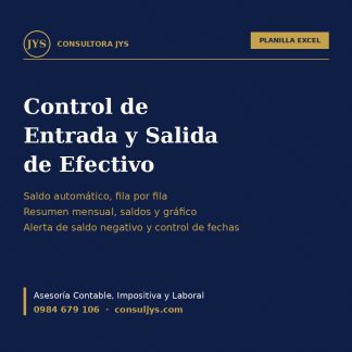 Planilla: Control de Entrada y Salida de Efectivo (resumen mensual y saldos)